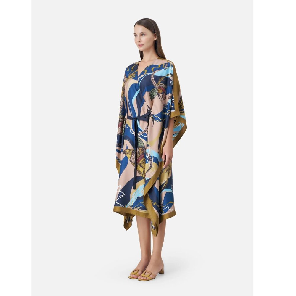 NWT Jim Thompson Slipper Orchid Silk Kimono Kaftan Dress Beige - Picture 3 of 7